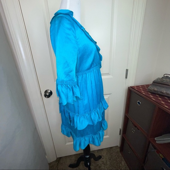 Vintage Betsey Johnson Blue Silk Blend Ruffle Tiered Dress Baby Doll - Picture 5 of 17